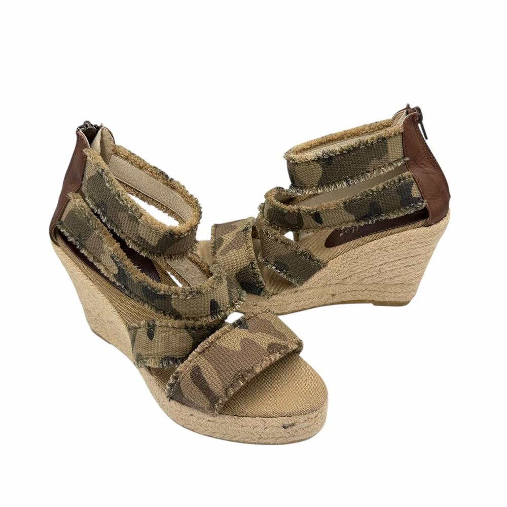 Bettye Muller Camouflage Frayed Wedge Back Zip Leather Espadrille Sandals